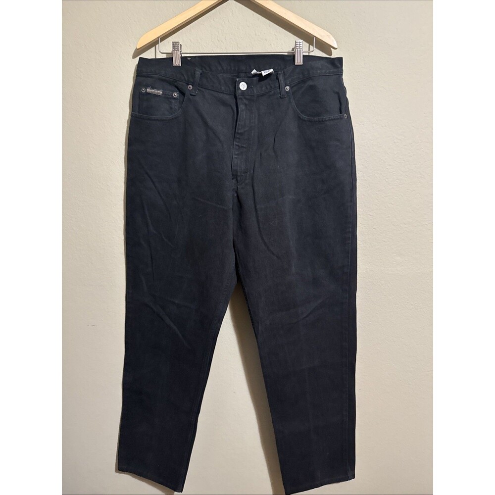 Calvin Klein Black Straight Jeans Men's Denim 5-Pocket Logo Accents - Size 38